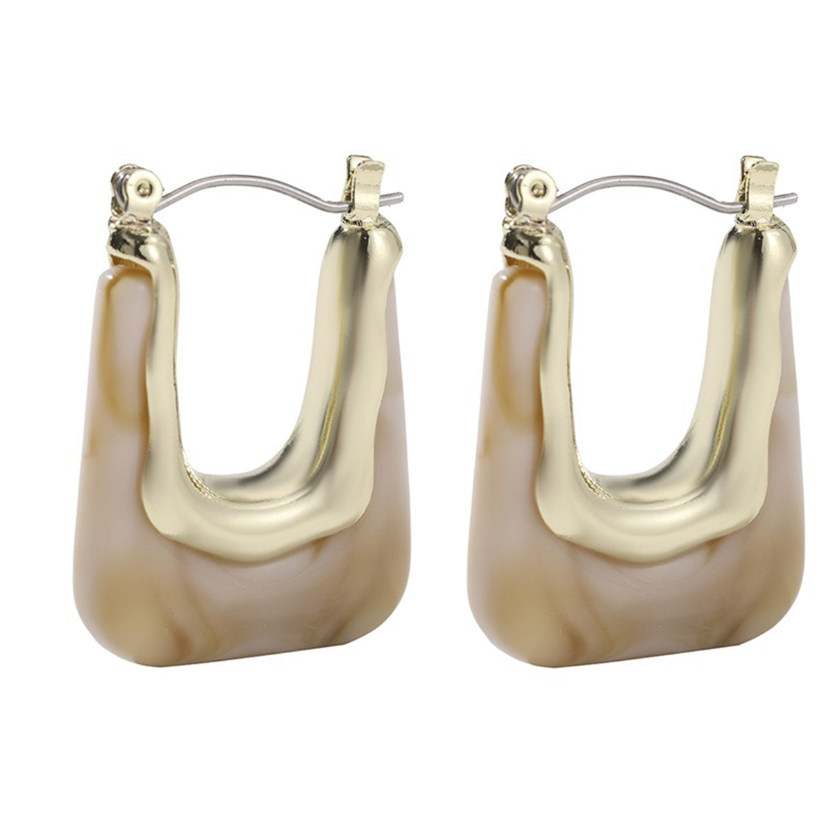 Coffee Resin & 18K Gold-Plated U-Shape Huggie Earring