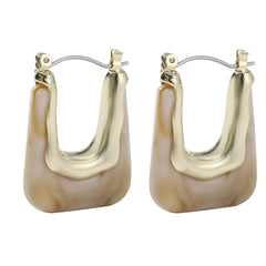 Coffee Resin & 18K Gold-Plated U-Shape Huggie Earring