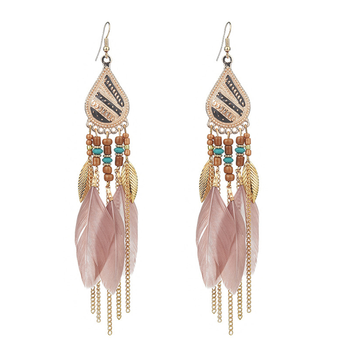 Coffee Feather & 18K Gold-Plated Feather Drop Earrings