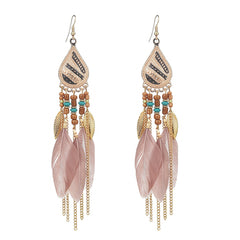 Coffee Feather & 18K Gold-Plated Feather Drop Earrings