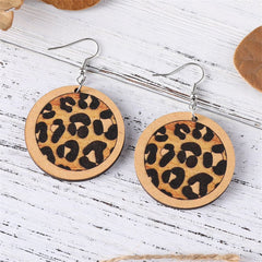 Beige & Silver-Plated Leopard Round Drop Earrings