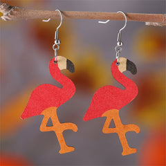 Pink Wood & Silver-Plated Flamingo Drop Earrings