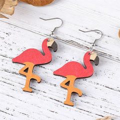 Pink Wood & Silver-Plated Flamingo Drop Earrings