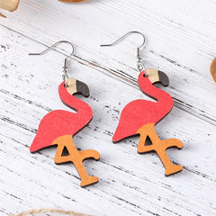 Pink Wood & Silver-Plated Flamingo Drop Earrings