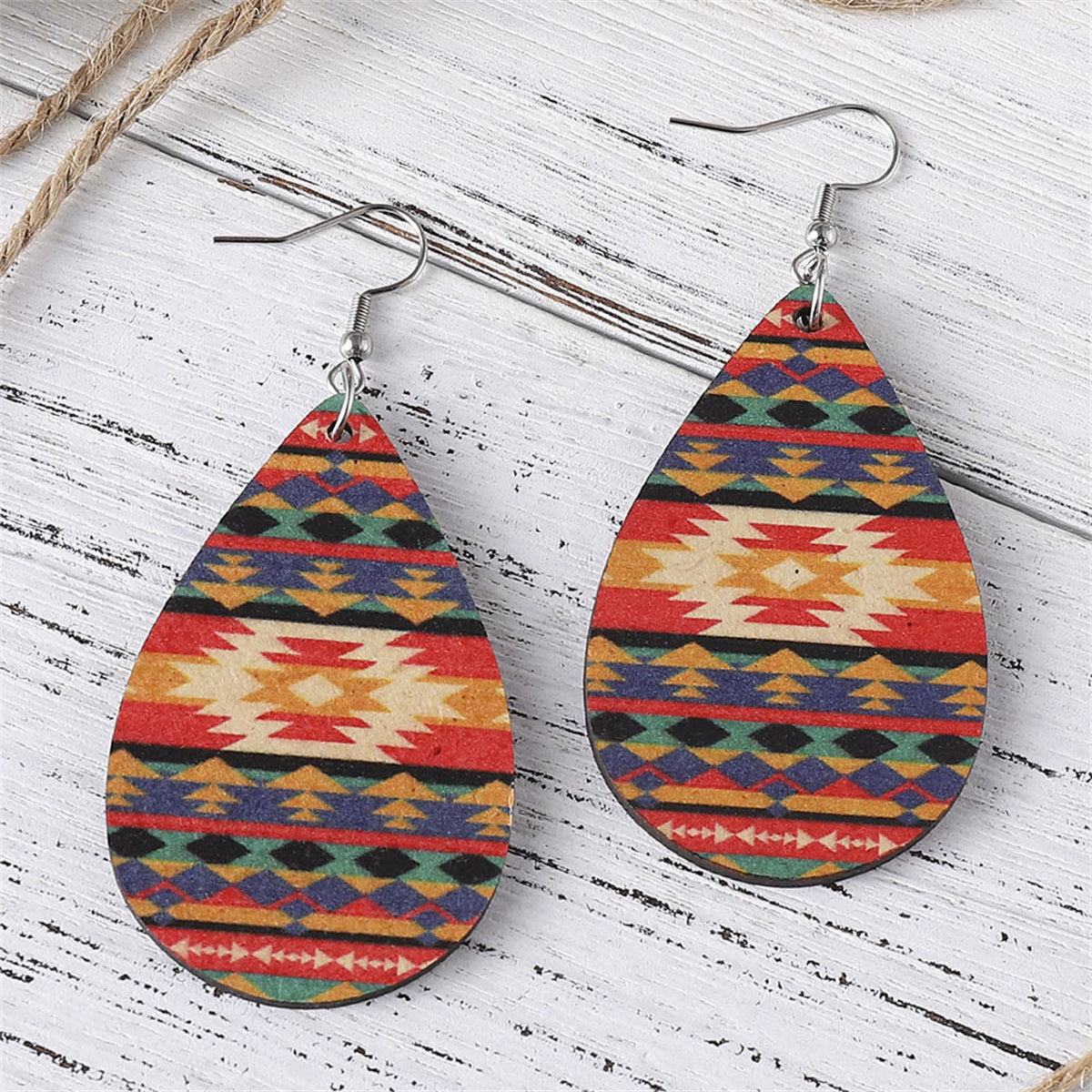 Orange & Teal Geometric Drop Earrings