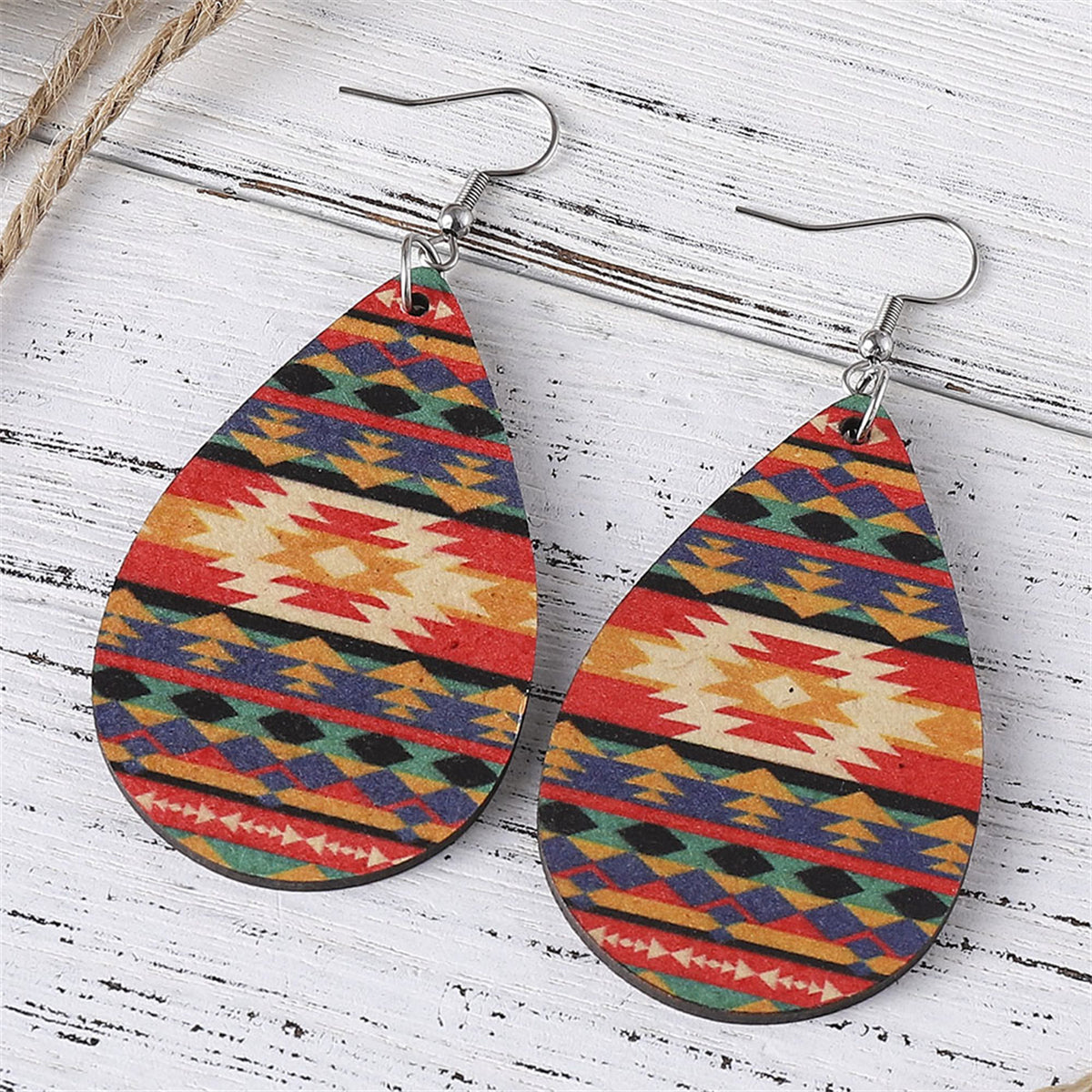 Orange & Teal Geometric Drop Earrings