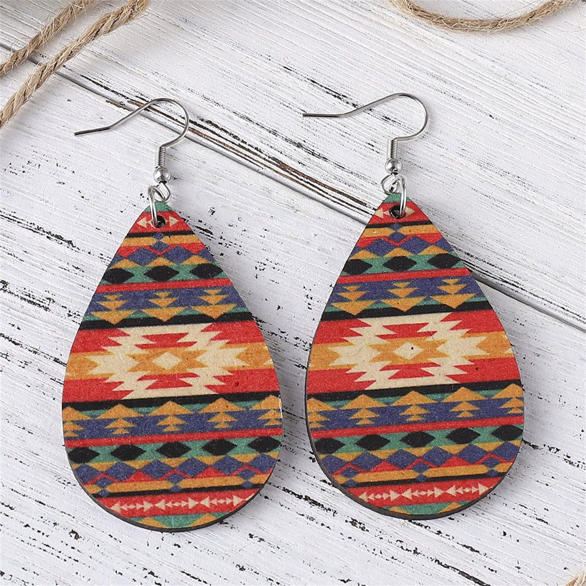 Orange & Teal Geometric Drop Earrings