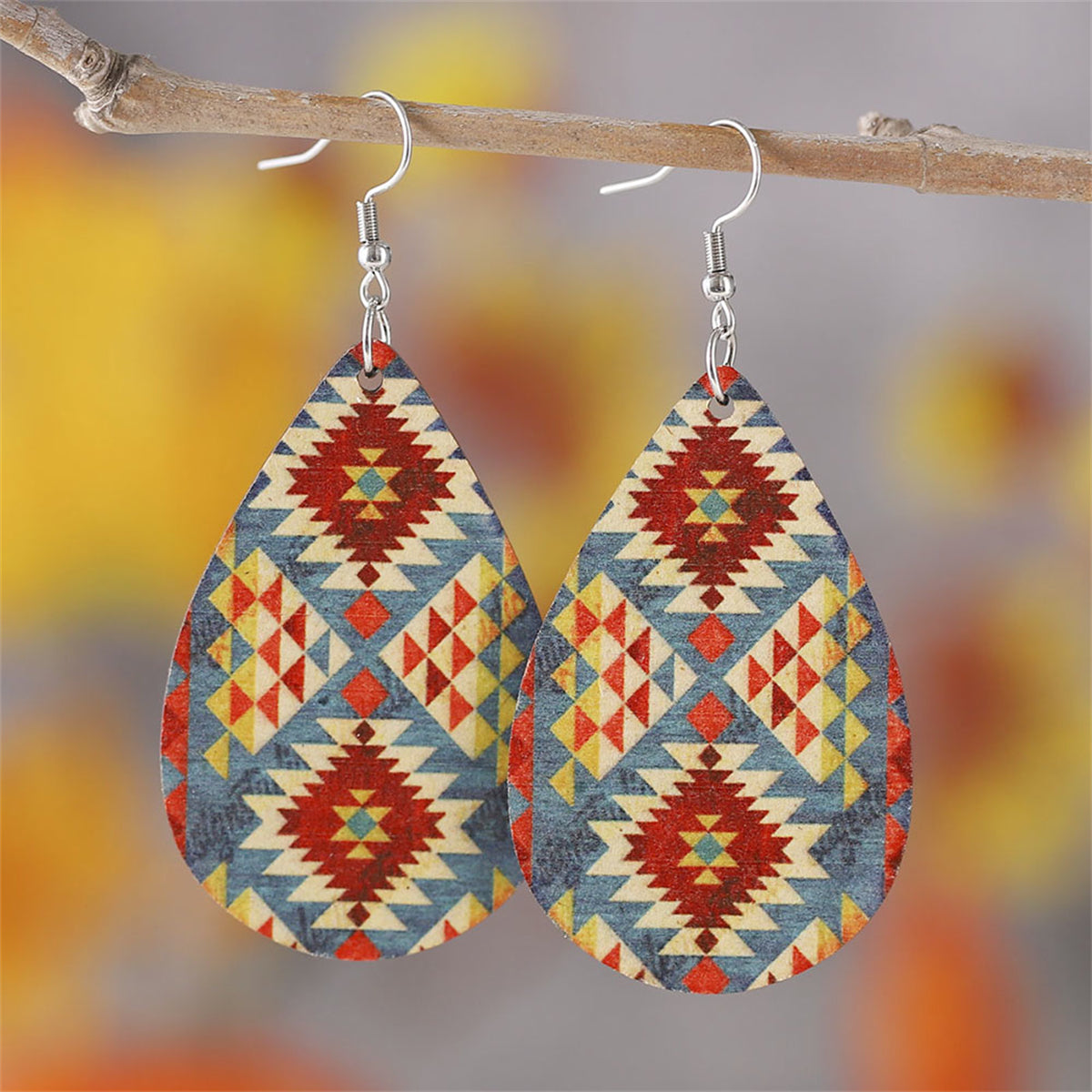 Blue & Orange Geometric Drop Earrings