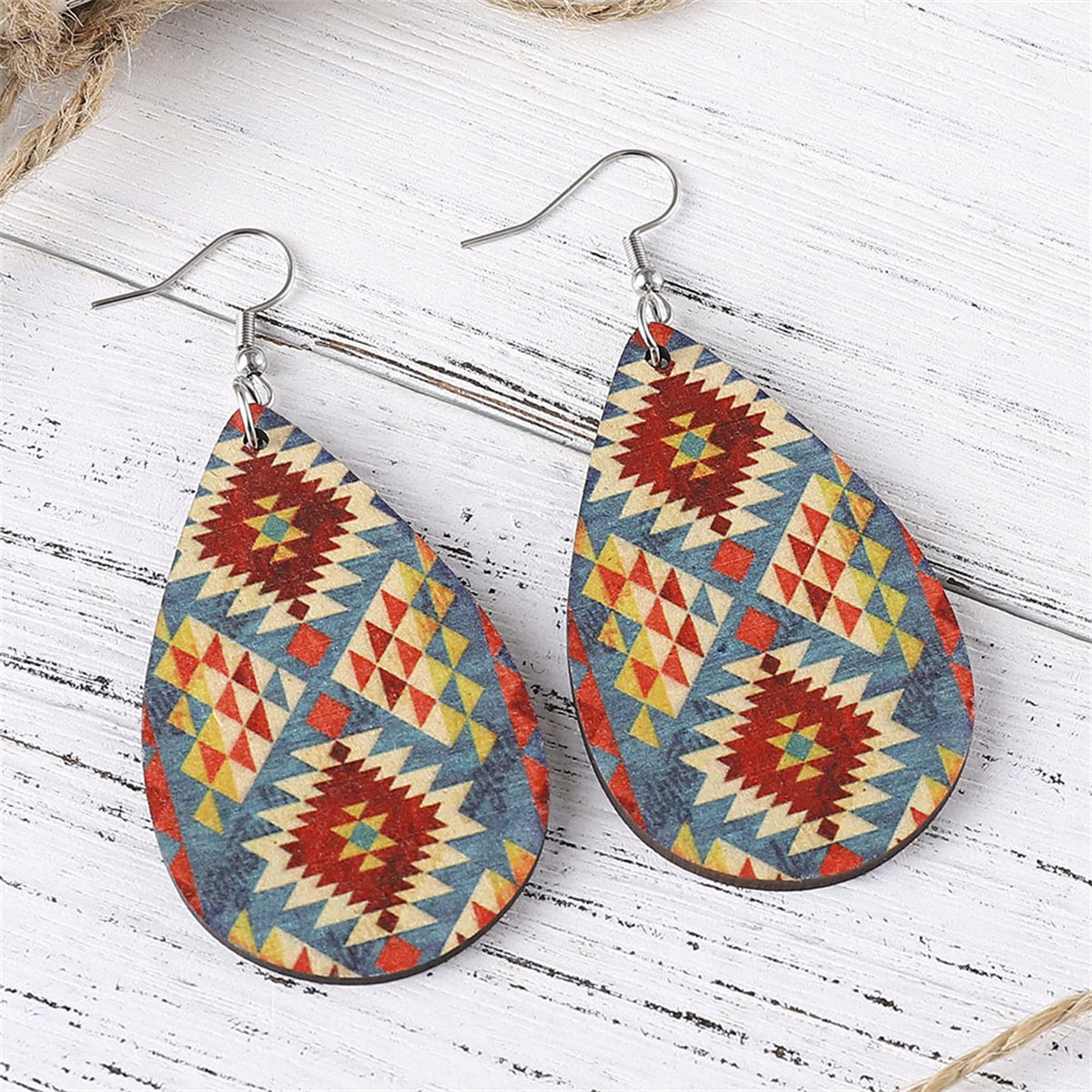 Blue & Orange Geometric Drop Earrings