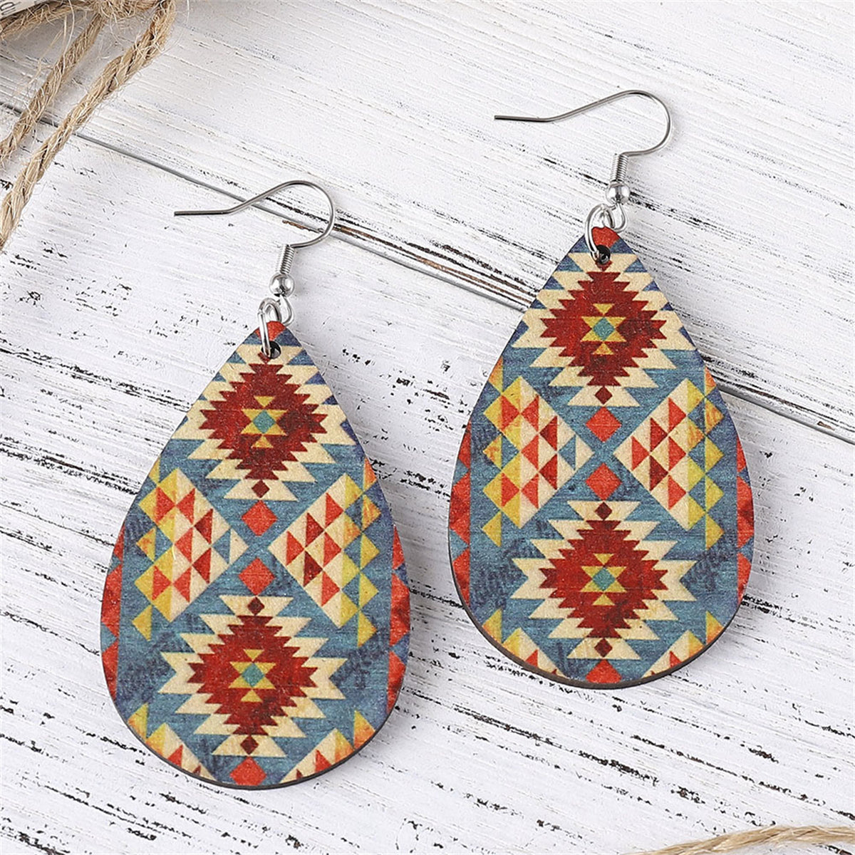 Blue & Orange Geometric Drop Earrings