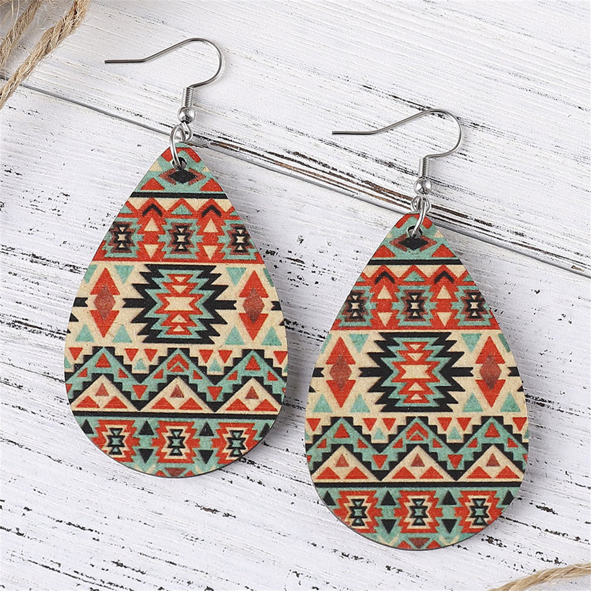 Orange & Beige Geometric Drop Earrings