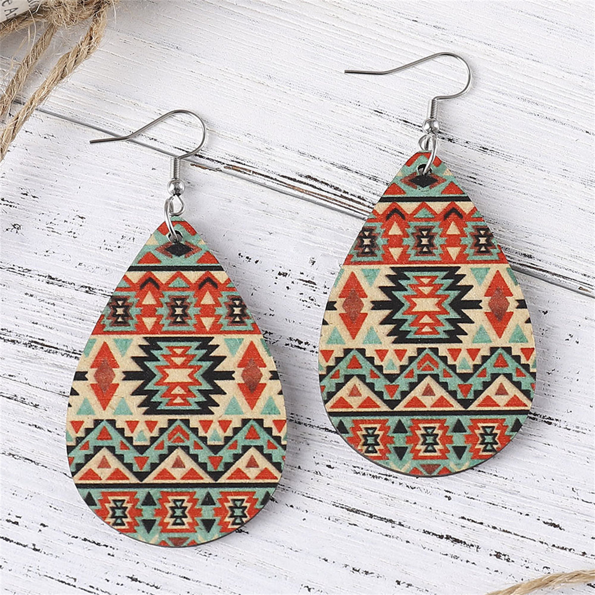 Orange & Beige Geometric Drop Earrings