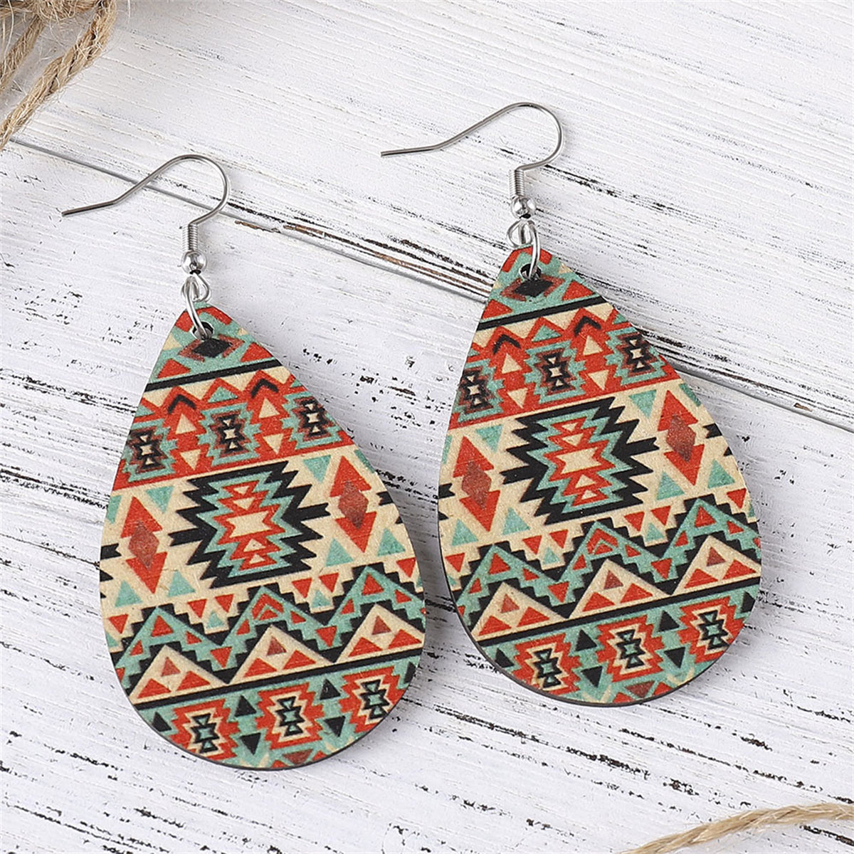 Orange & Beige Geometric Drop Earrings