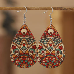 Red Wood & Silver-Plated Botanical Wood Drop Earrings