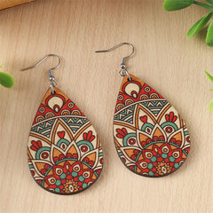 Red Wood & Silver-Plated Botanical Wood Drop Earrings