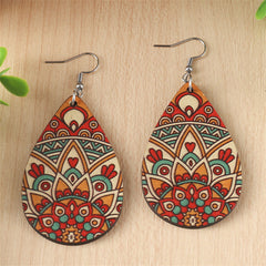 Red Wood & Silver-Plated Botanical Wood Drop Earrings