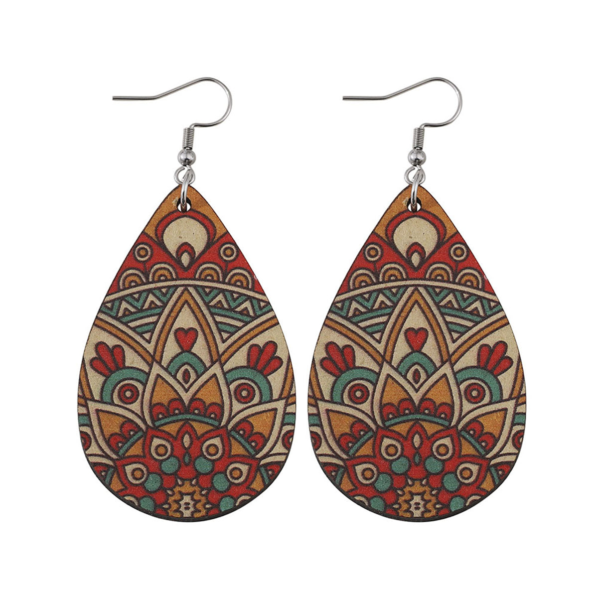 Red Wood & Silver-Plated Botanical Wood Drop Earrings