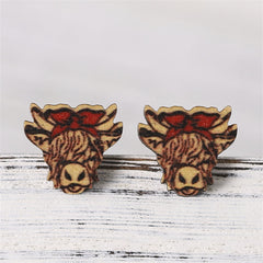 Brown & Red Bandanna Cow Stud Earrings