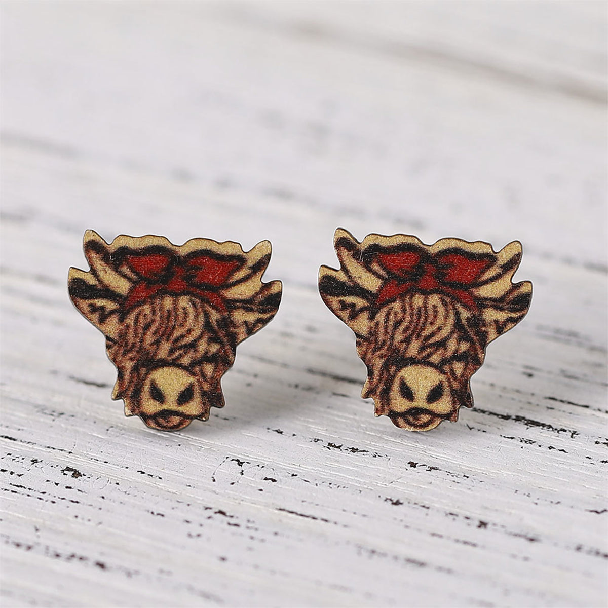 Brown & Red Bandanna Cow Stud Earrings