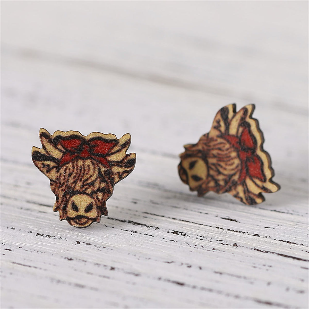 Brown & Red Bandanna Cow Stud Earrings