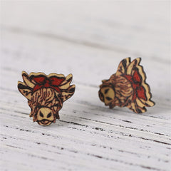 Brown & Red Bandanna Cow Stud Earrings