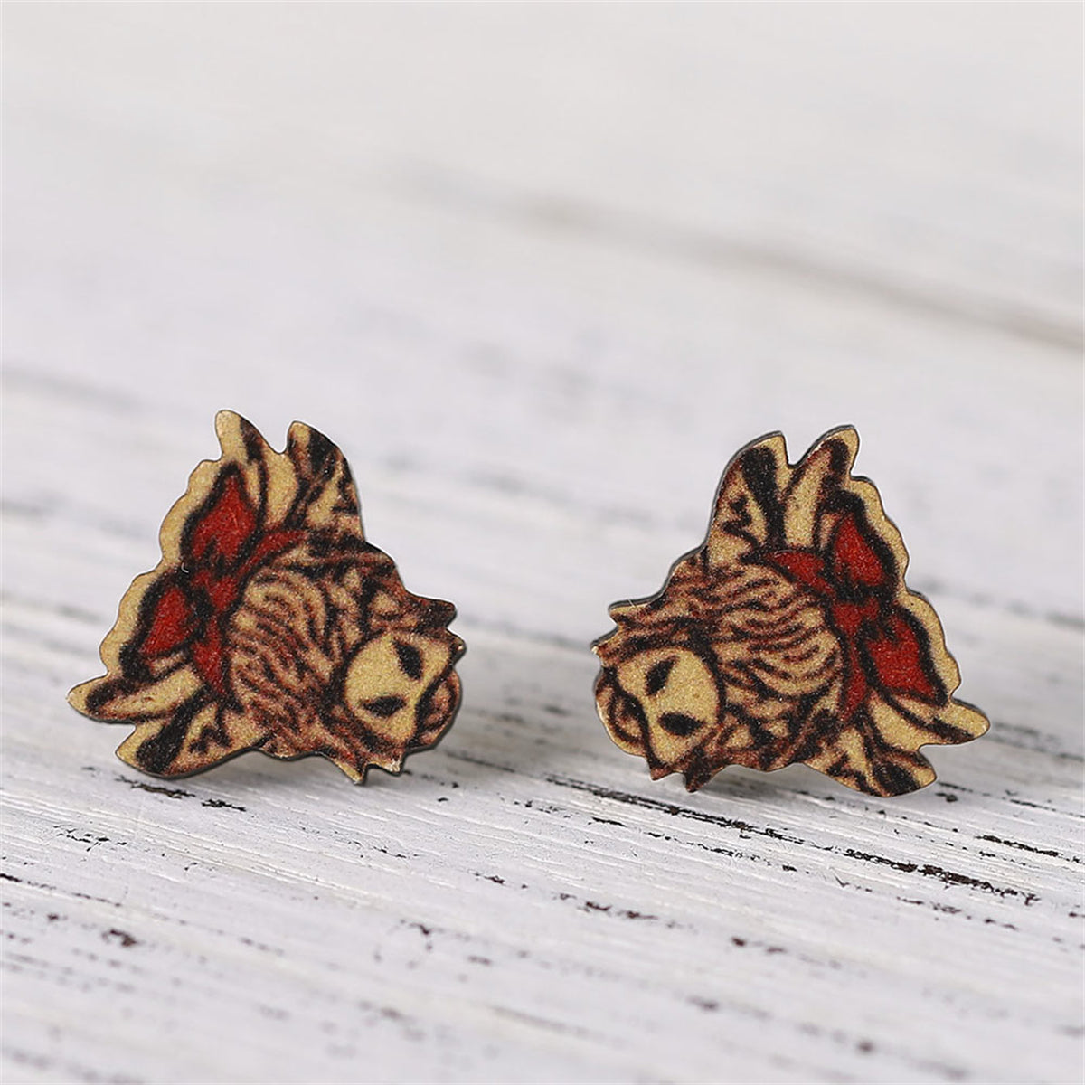 Brown & Red Bandanna Cow Stud Earrings