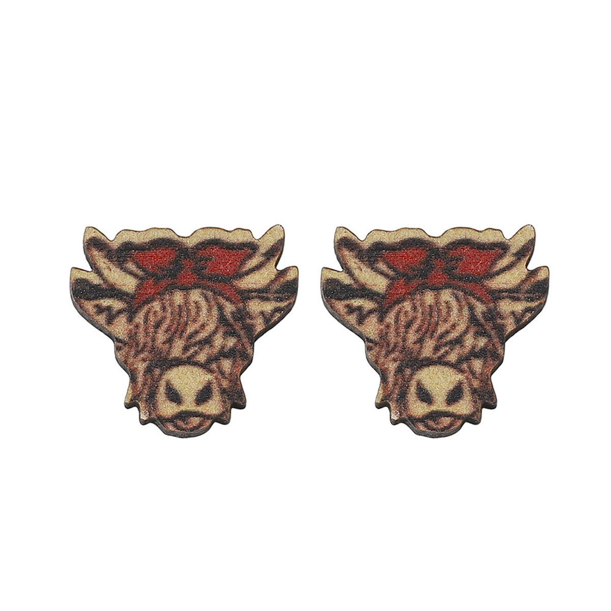 Brown & Red Bandanna Cow Stud Earrings