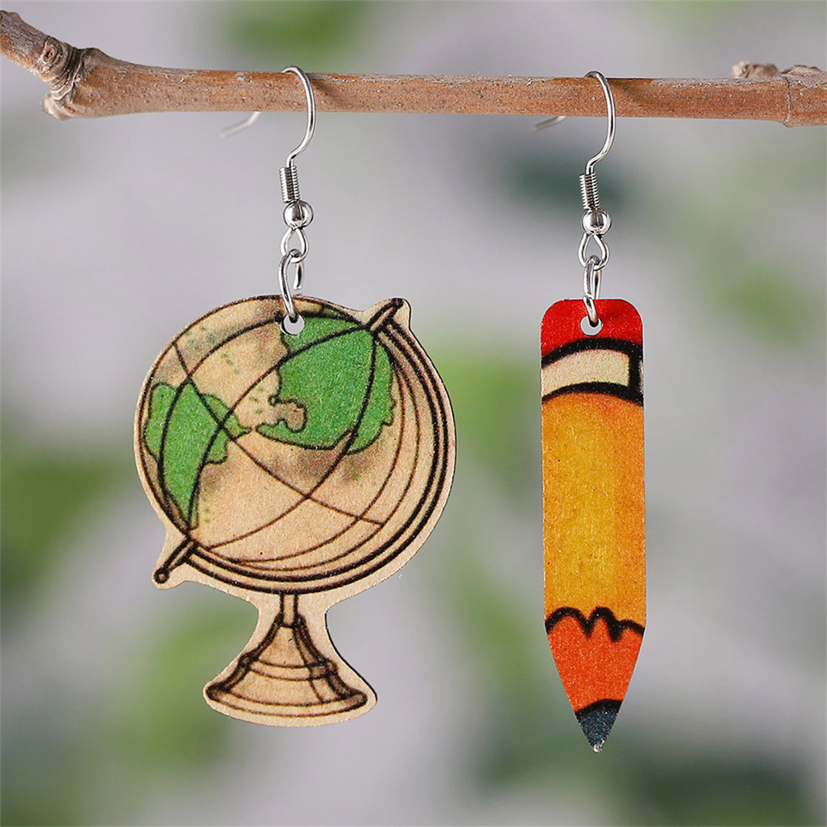 Beige & Yellow Globe & Pencil Mismatched Drop Earrings