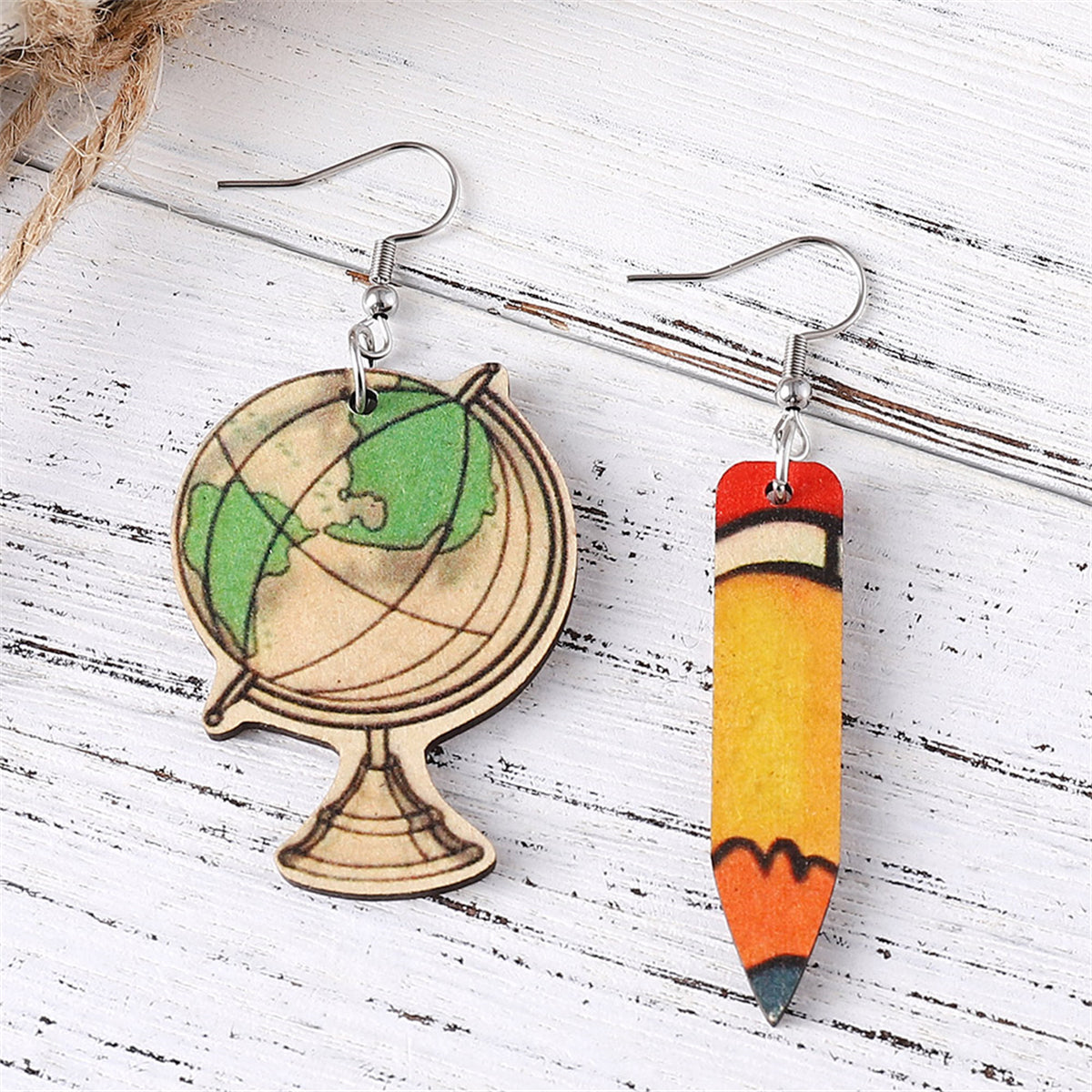 Beige & Yellow Globe & Pencil Mismatched Drop Earrings