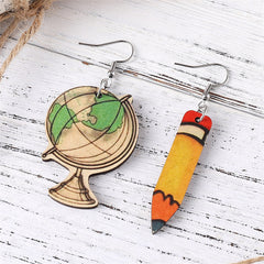 Beige & Yellow Globe & Pencil Mismatched Drop Earrings