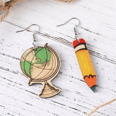 Beige & Yellow Globe & Pencil Mismatched Drop Earrings