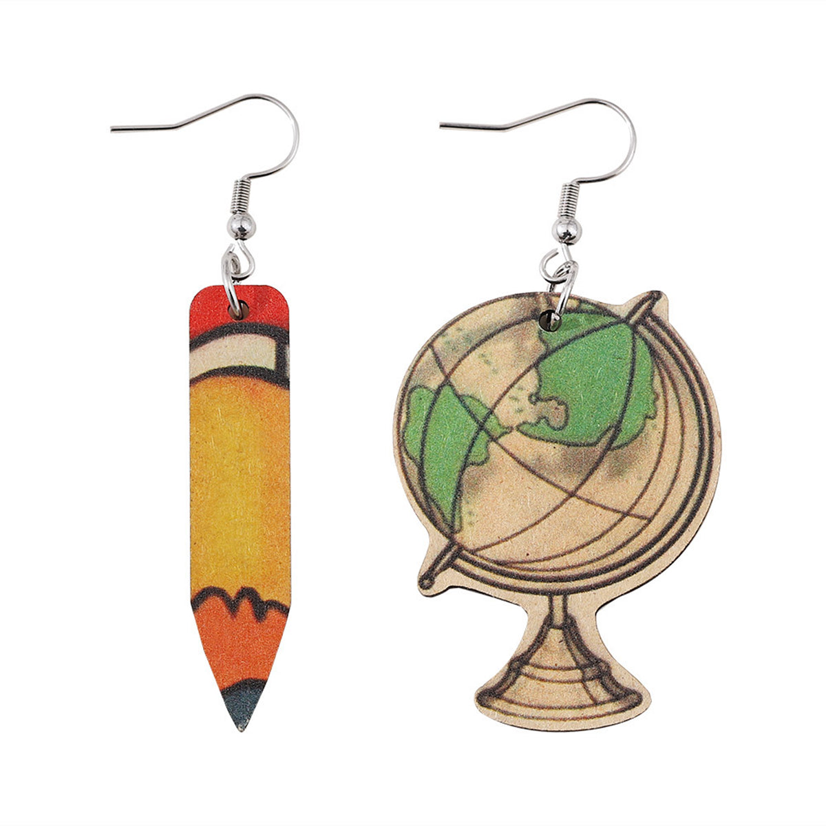 Beige & Yellow Globe & Pencil Mismatched Drop Earrings