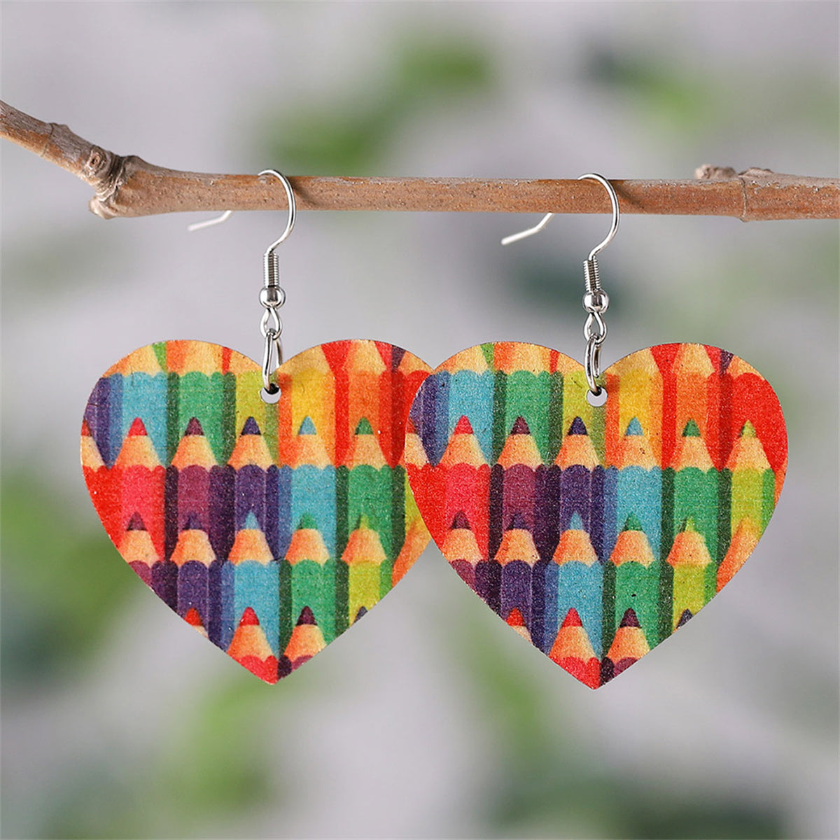 Red & Blue Pencil Heart Drop Earrings