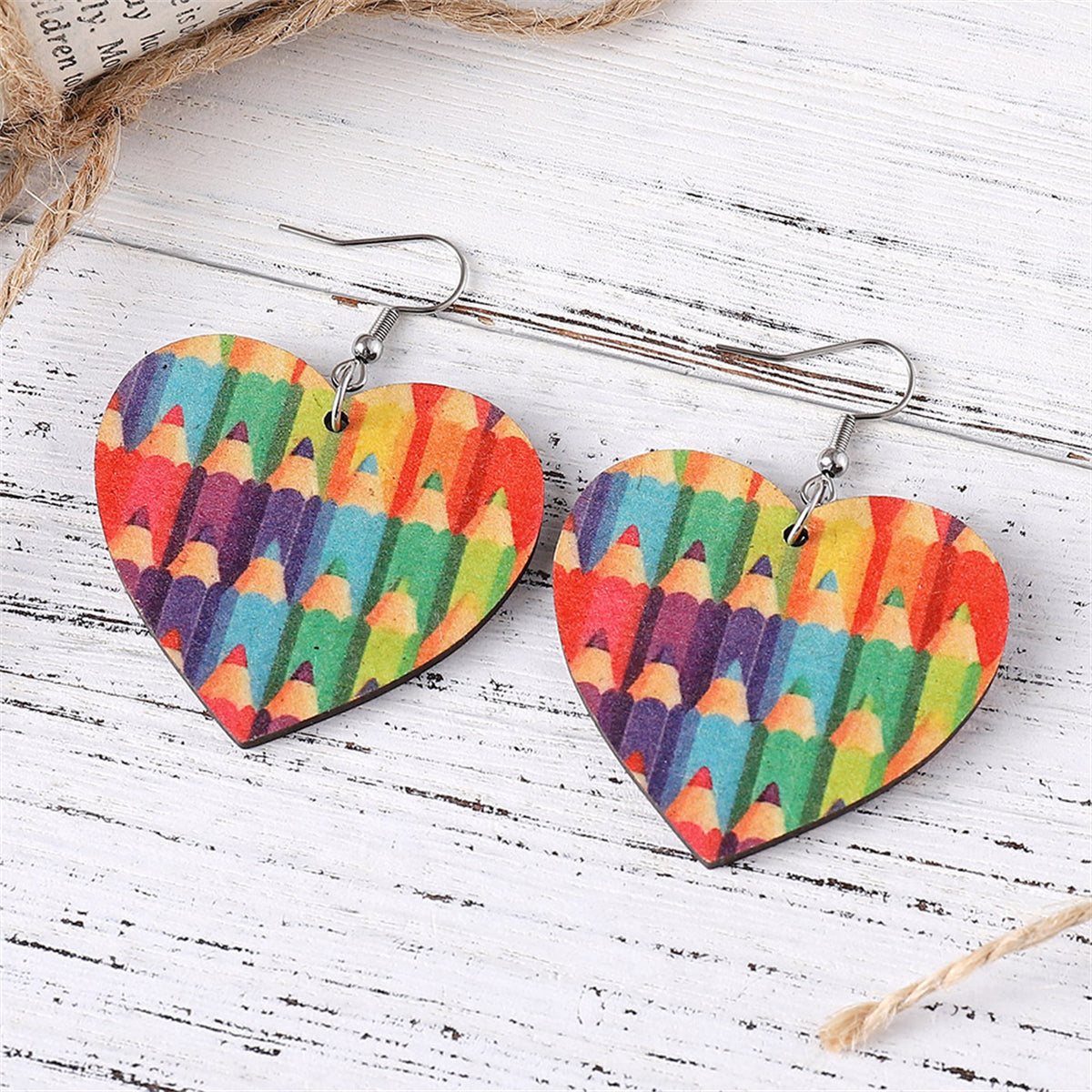 Red & Blue Pencil Heart Drop Earrings