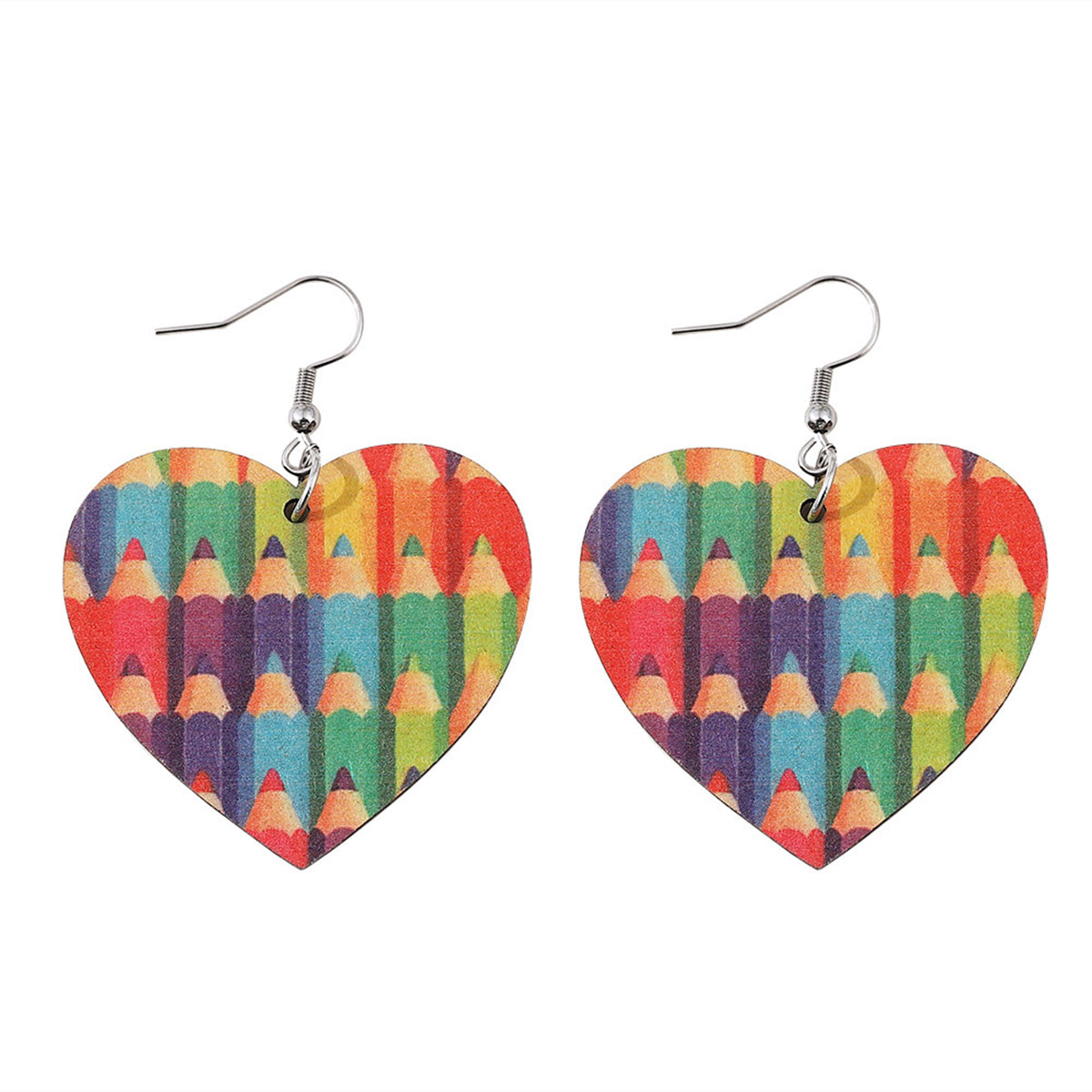 Red & Blue Pencil Heart Drop Earrings