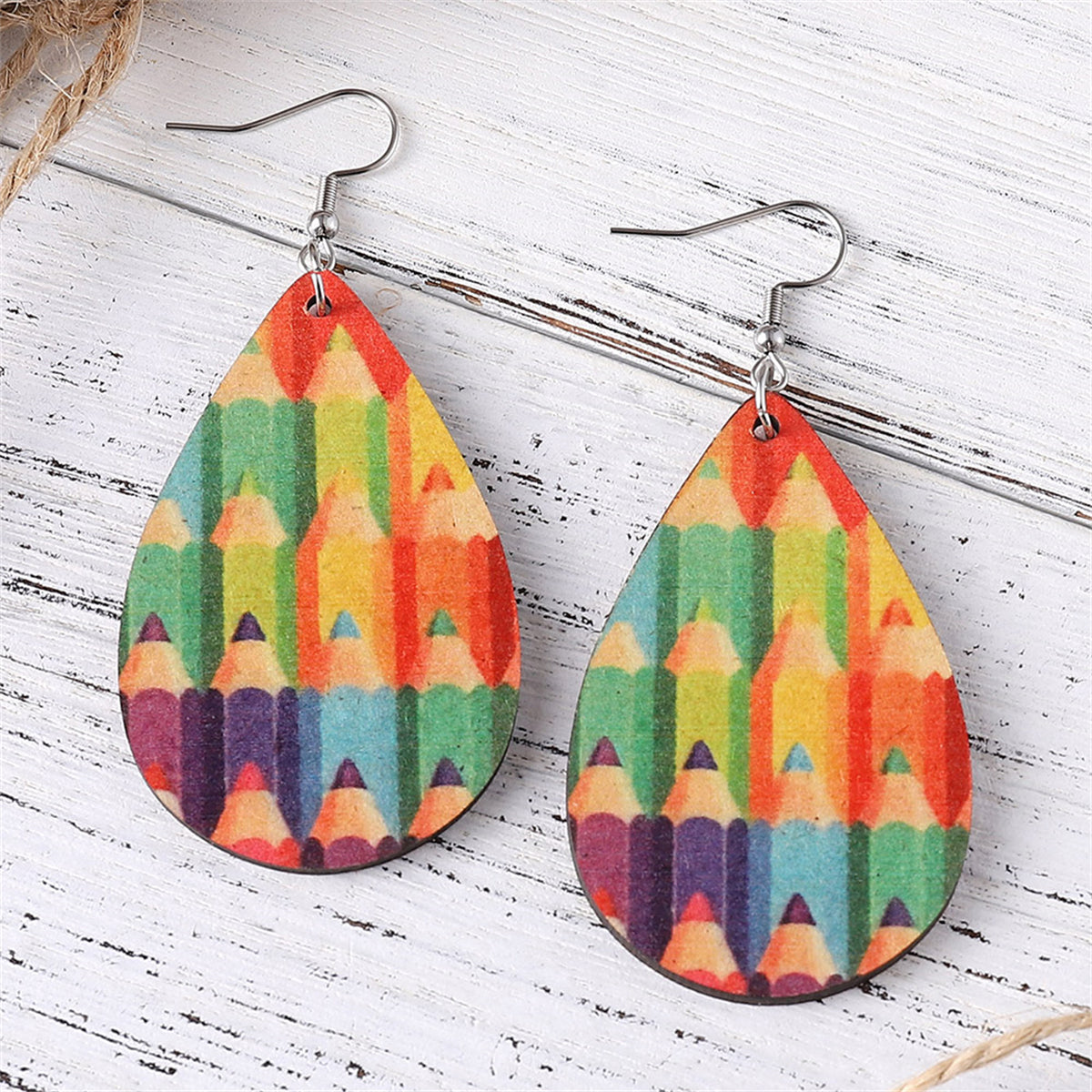 Red & Blue Pencil Teardrop Earrings