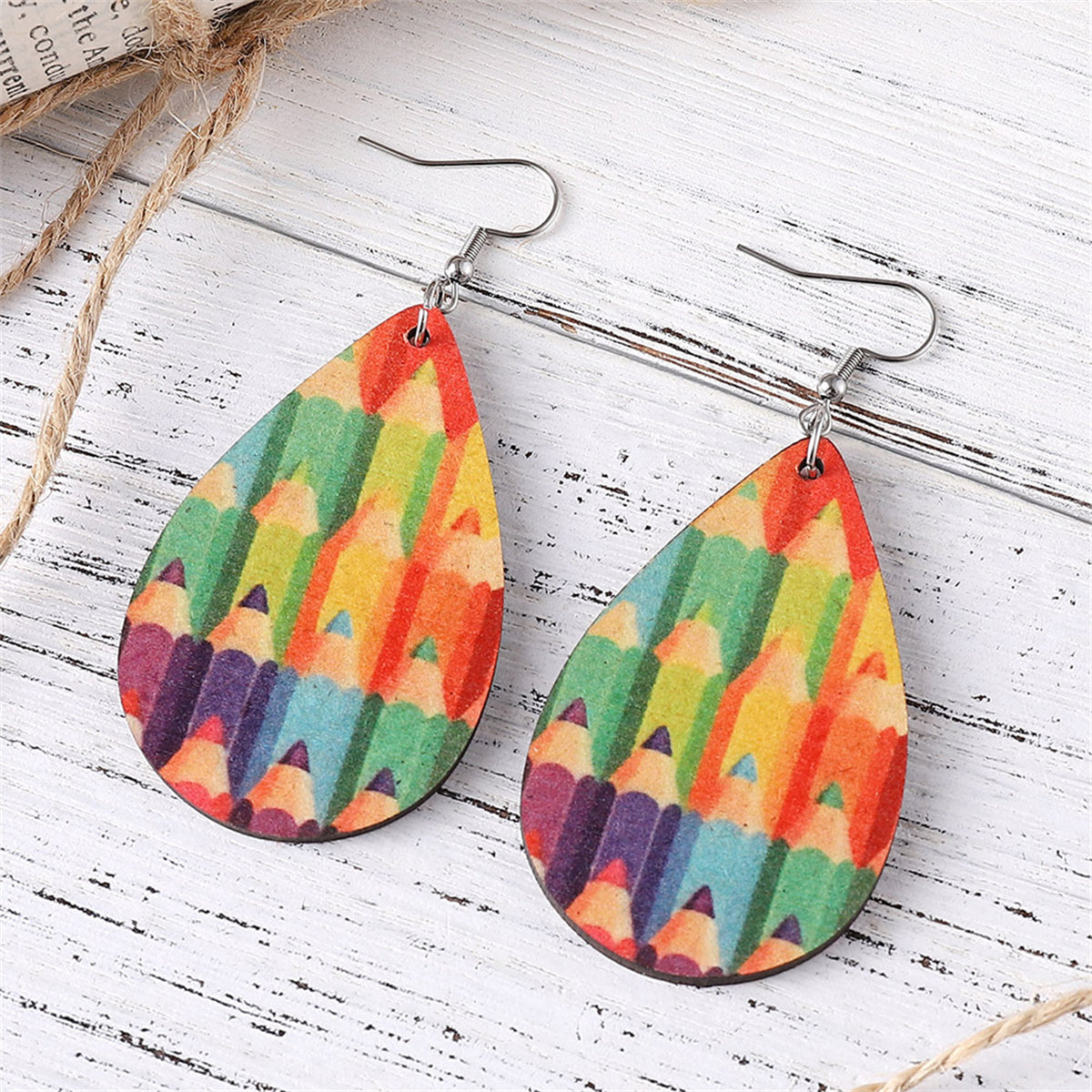 Red & Blue Pencil Teardrop Earrings