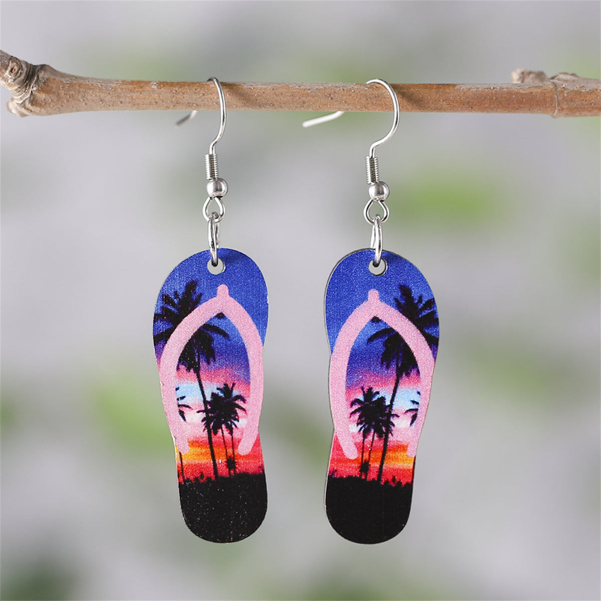 Purple & Pink Hawaii Flip-Flop Drop Earrings