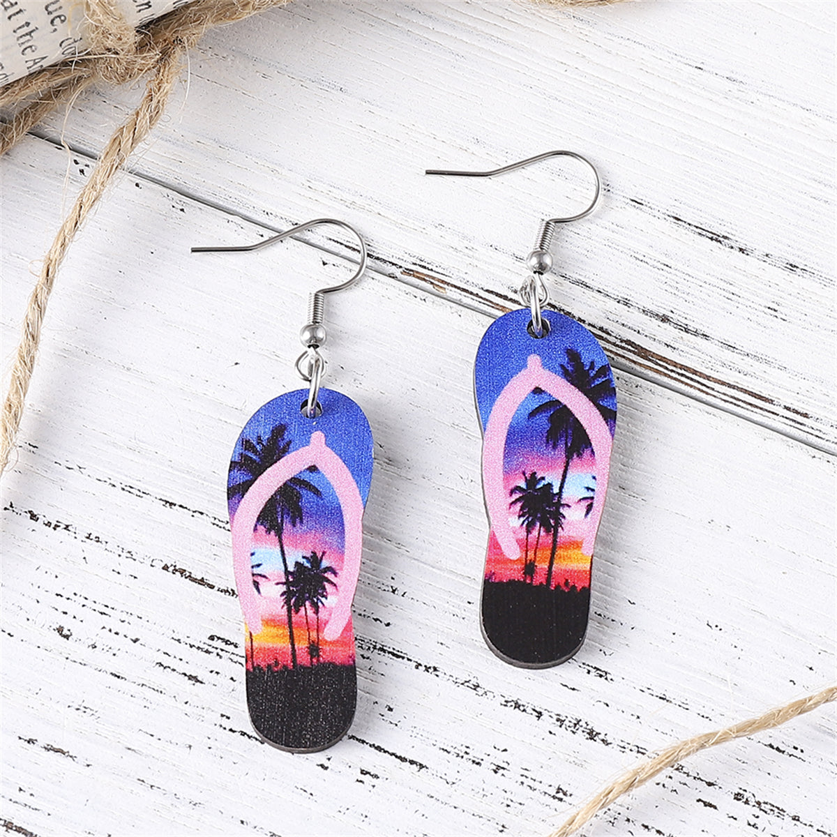 Purple & Pink Hawaii Flip-Flop Drop Earrings