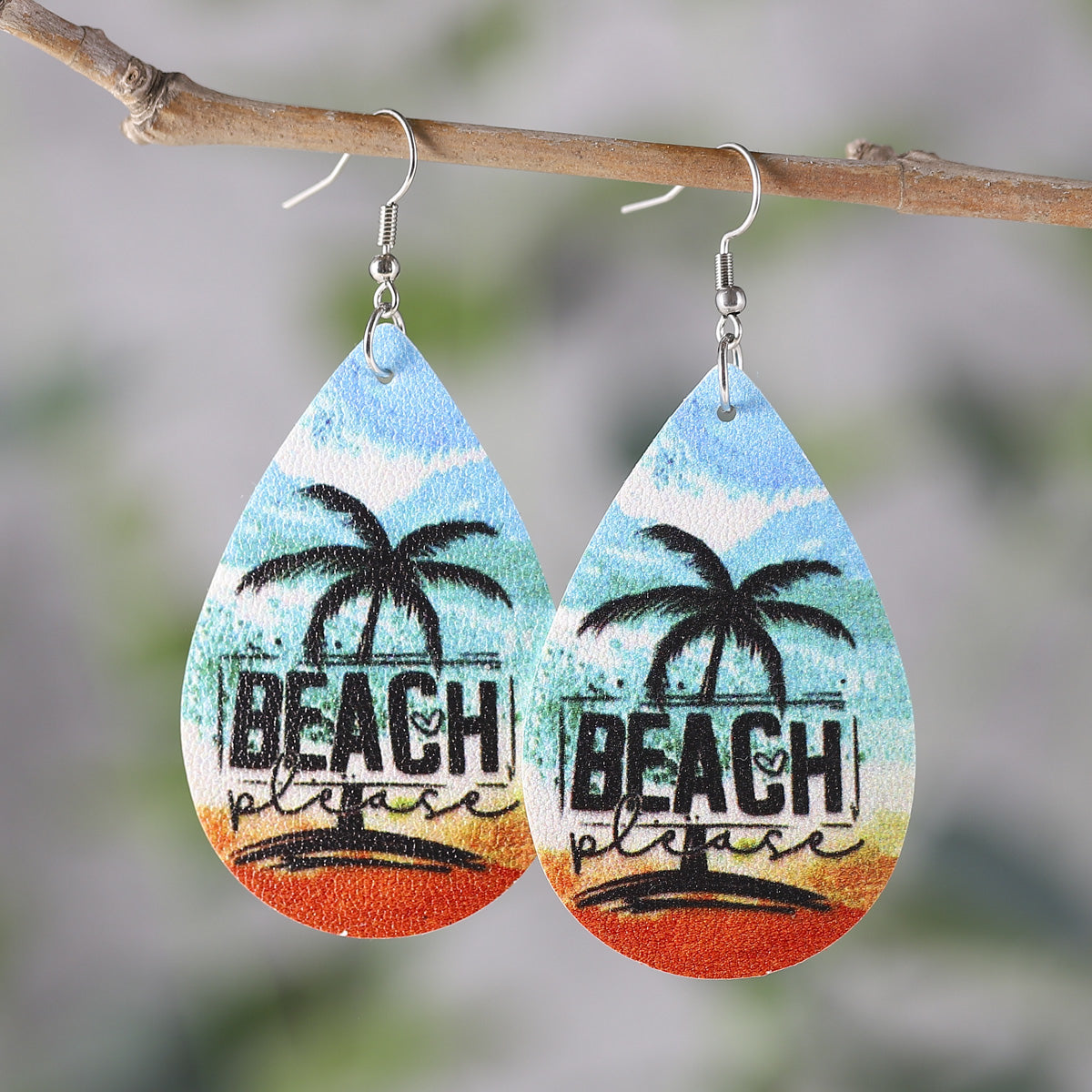 Blue & Orange 'Beach Please' Palm Tree Drop Earrings