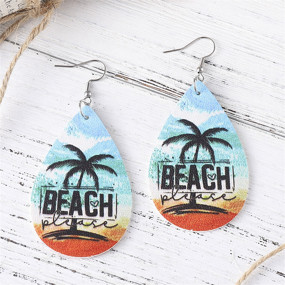 Blue & Orange 'Beach Please' Palm Tree Drop Earrings