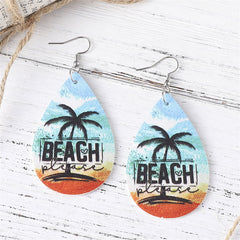 Blue & Orange 'Beach Please' Palm Tree Drop Earrings