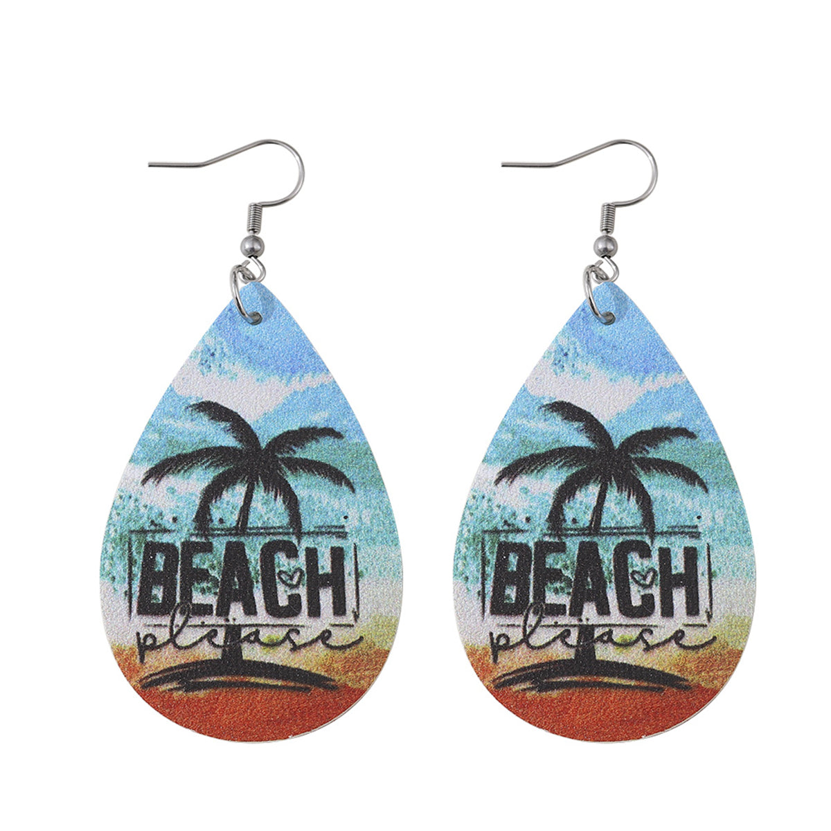 Blue & Orange 'Beach Please' Palm Tree Drop Earrings