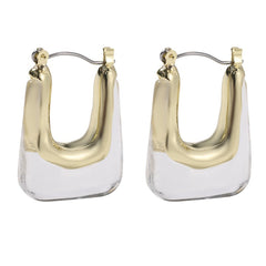 Clear Resin & 18K Gold-Plated U-Shape Huggie Earring