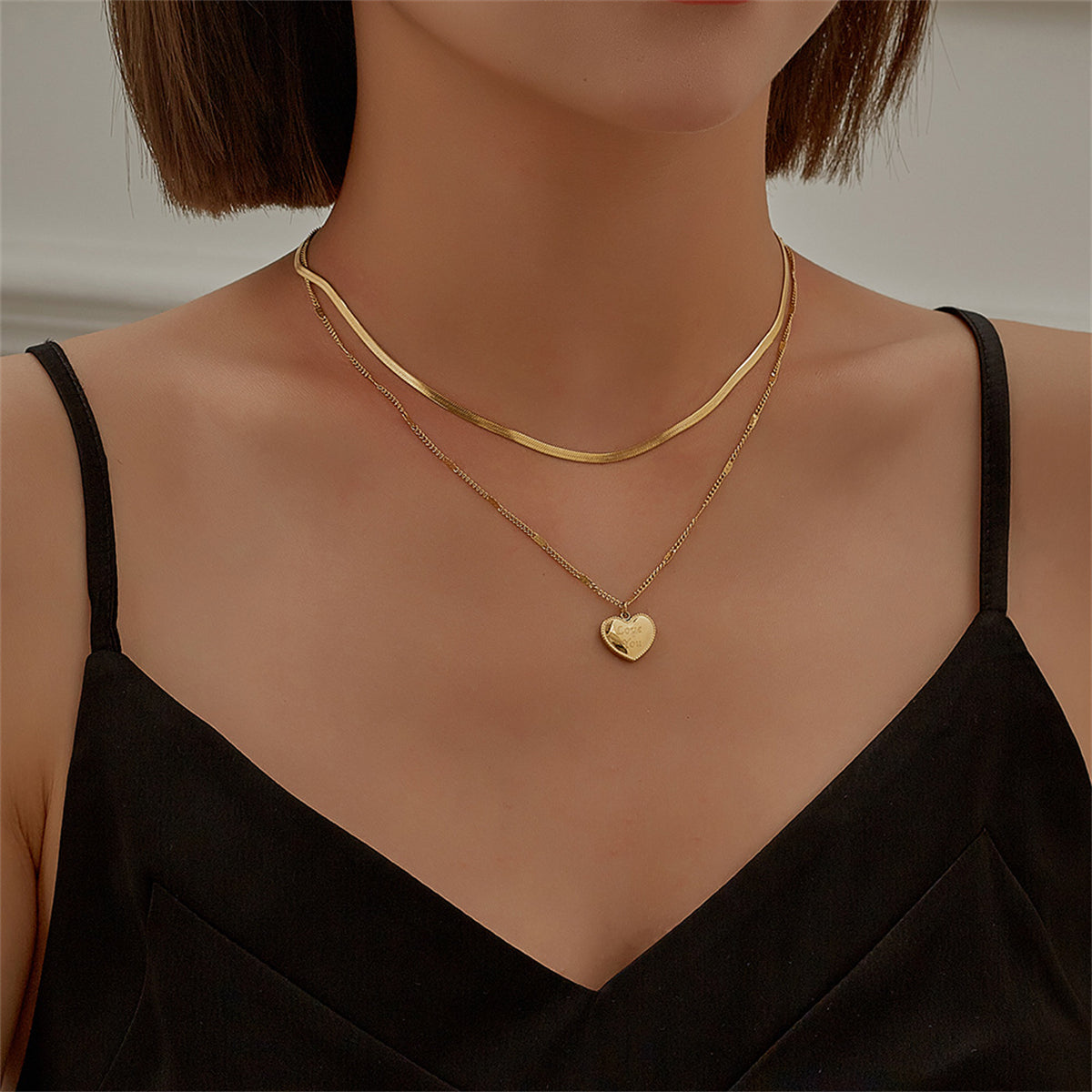 18K Gold-Plated 'Love You' Heart Layered Pendant Necklace