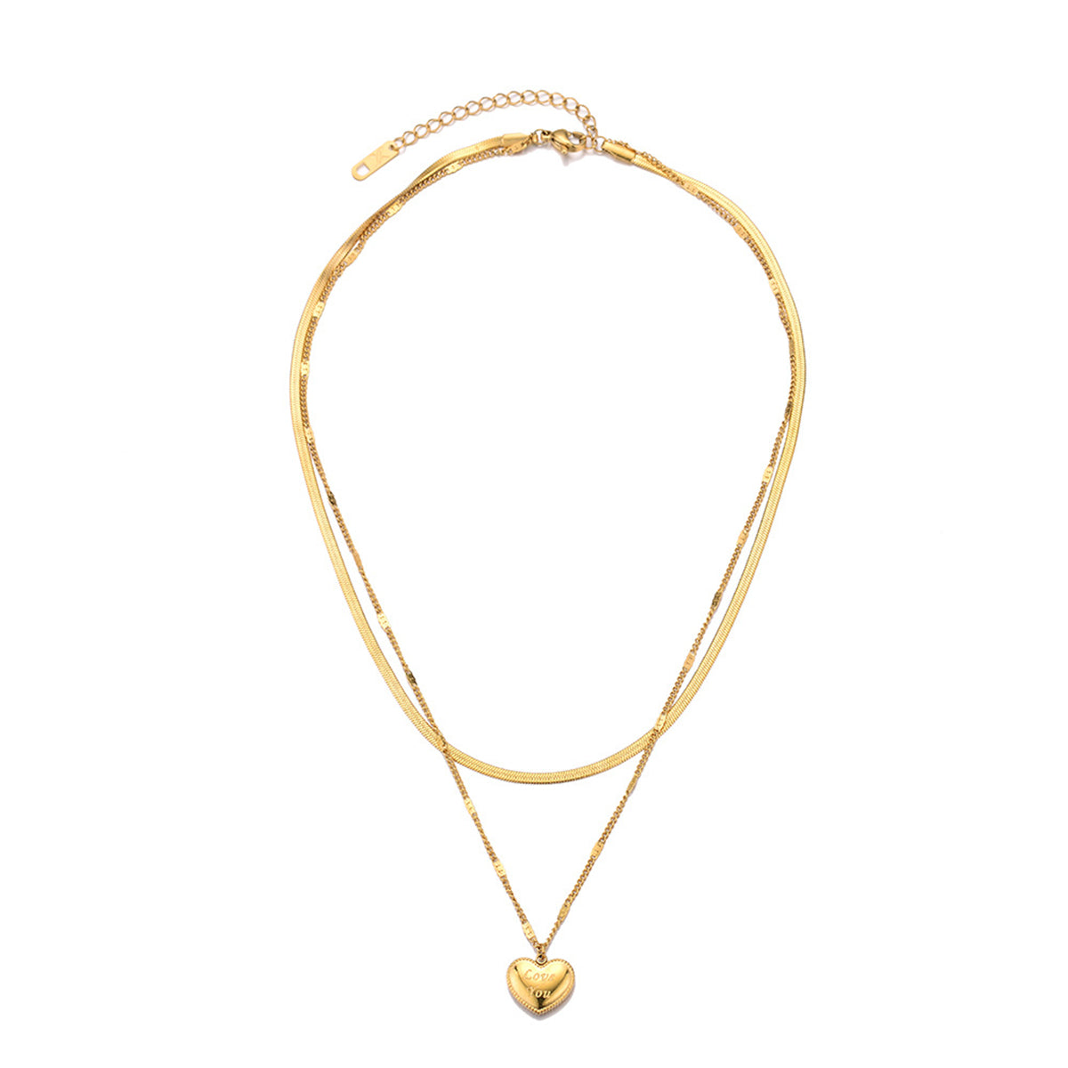 18K Gold-Plated 'Love You' Heart Layered Pendant Necklace