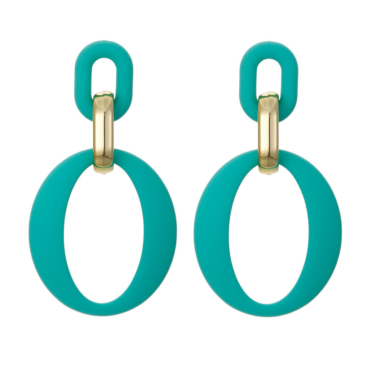 Cyan Enamel & 18K Gold-Plated Openwork Oval Drop Earrings