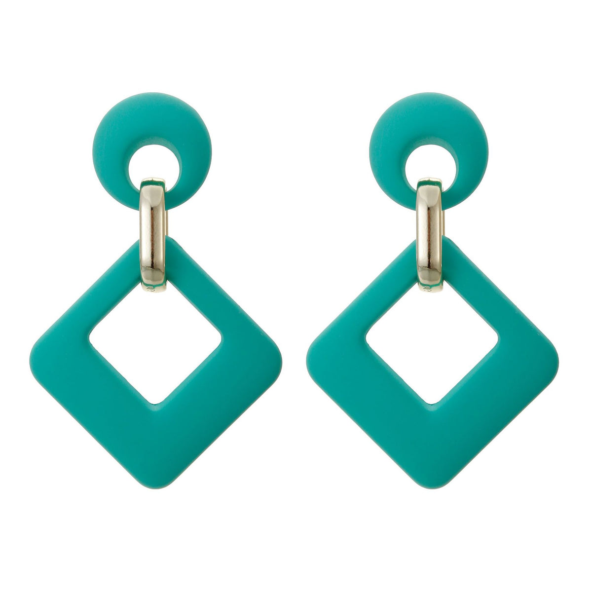 Cyan Enamel & 18K Gold-Plated Open Rhombus Drop Earrings