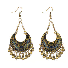 Dark Blue Enamel & 18K Gold-Plated Ball-Detail Crescent Moon Drop Earrings