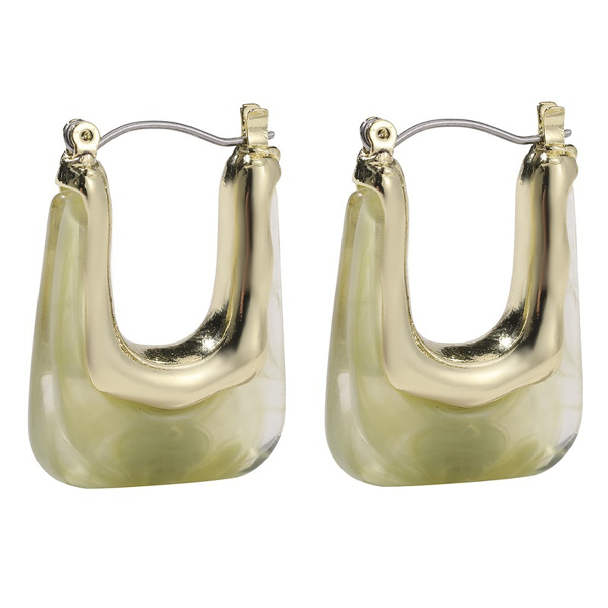 Dark Green Resin & 18K Gold-Plated U-Shape Huggie Earring